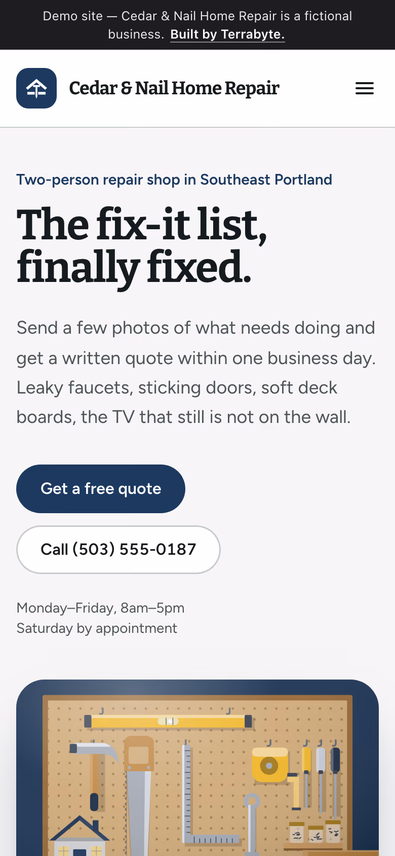The same site on a phone